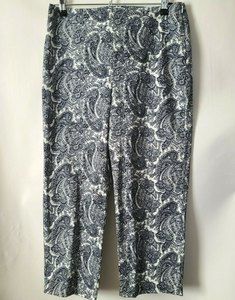 Talbots Pants Heritage Womens Size 6 Navy White Paisley Cropped Stretch Side Zip